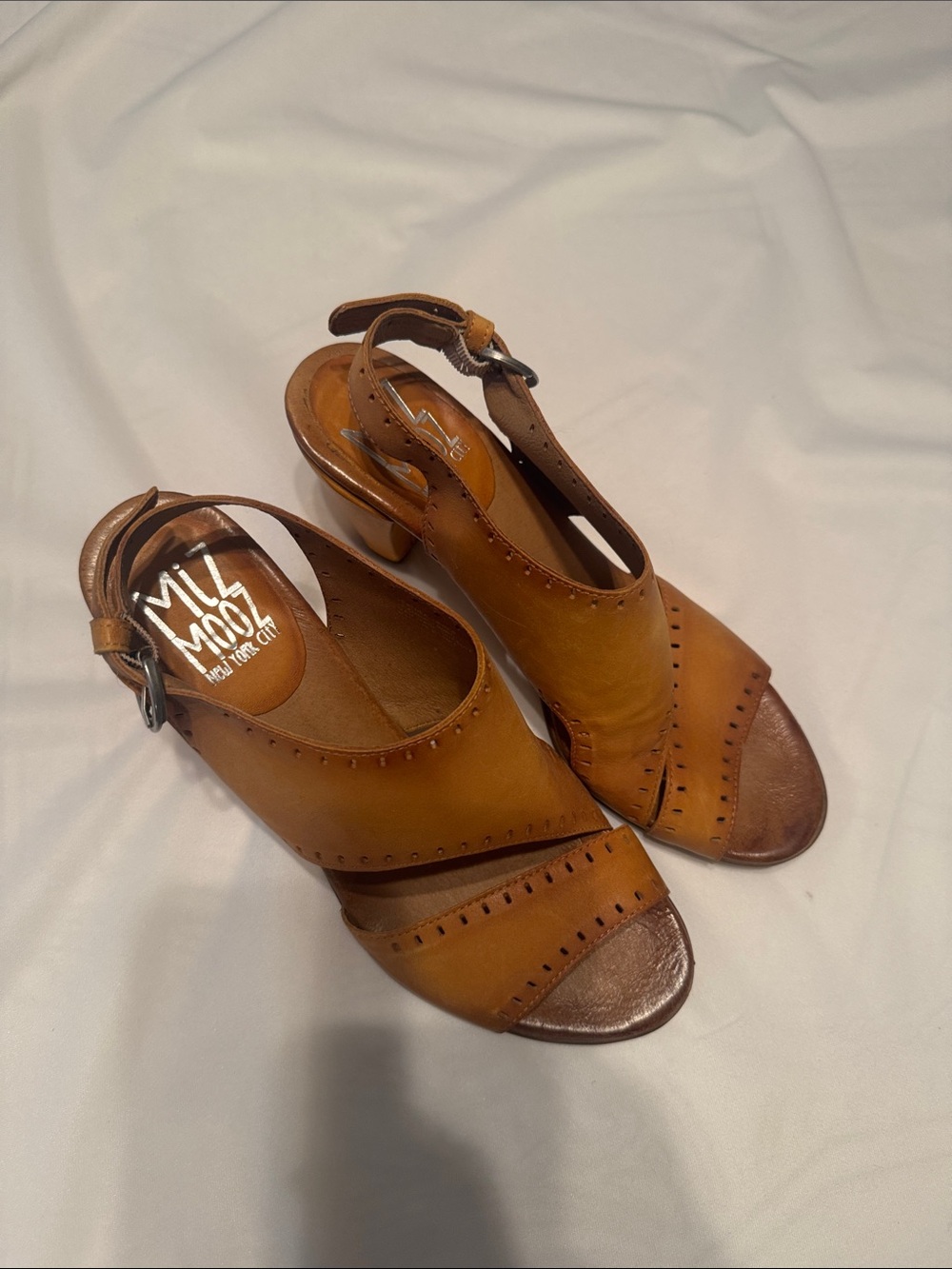 Miz Mooz Cognac Brown Leather Slingback Heels